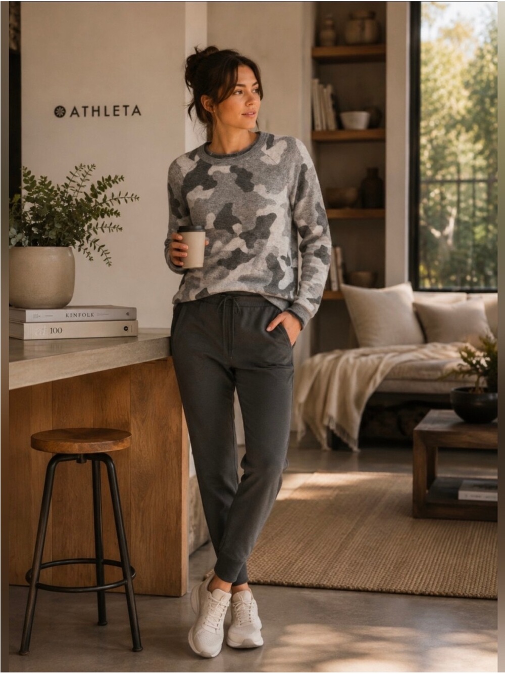 Athleta NWOT Undercover Camo Pullover Sweater Size M Gray Wool Blend Alpaca